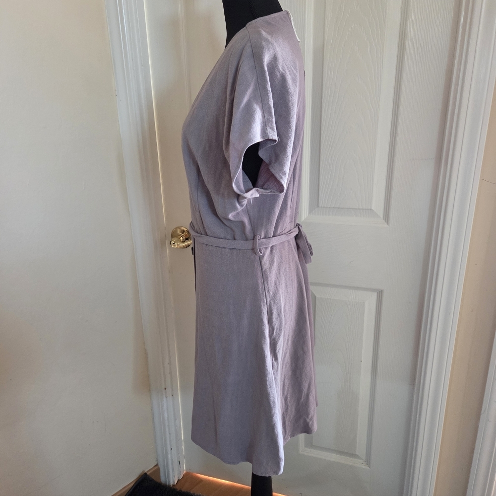 Sadie & Sage Slate Button-Down Mini Dress W/Belt Linen Blend Spring Summer Large - Picture 8 of 11